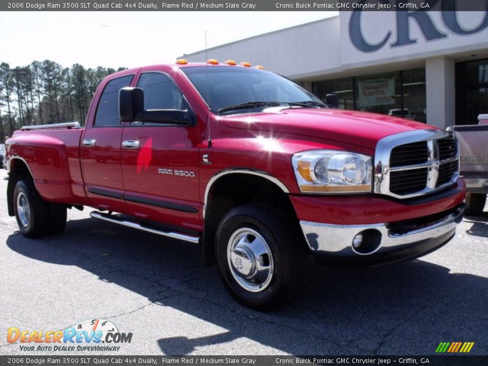 2006 Dodge Ram 3500 SLT Quad Cab 4x4 Dually Flame Red / Medium Slate Gray Photo #2