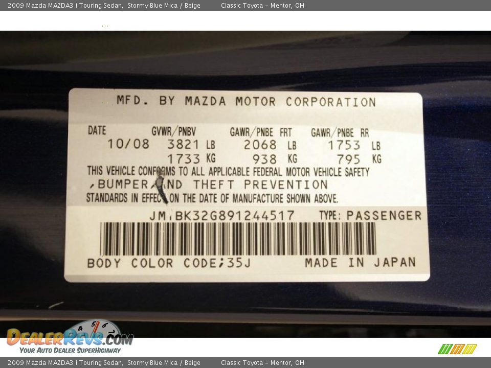 2009 Mazda MAZDA3 i Touring Sedan Stormy Blue Mica / Beige Photo #26