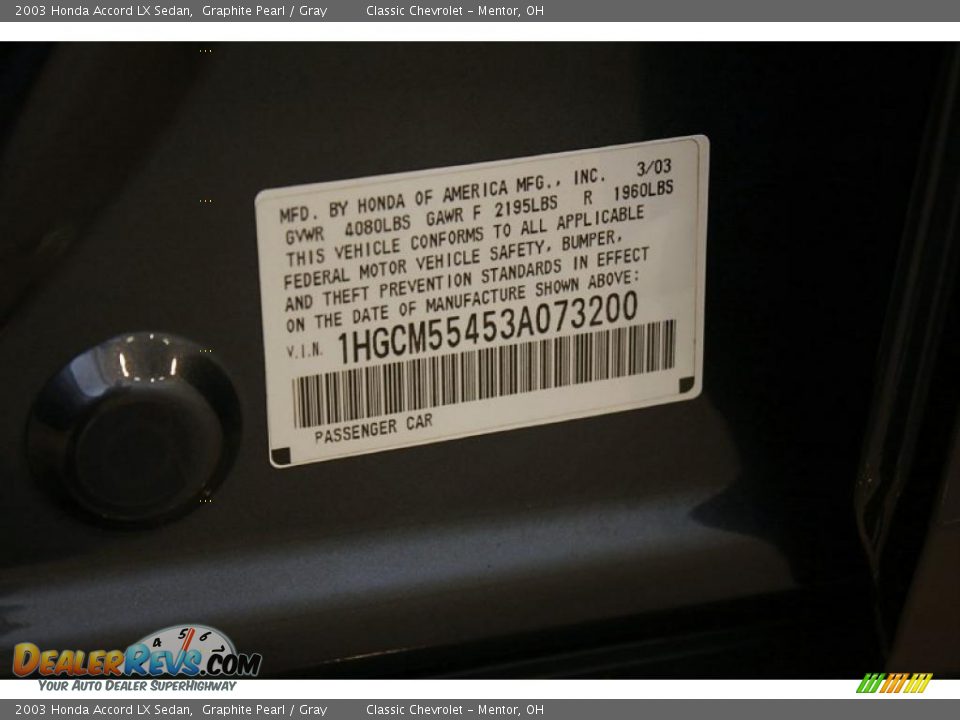 2003 Honda Accord LX Sedan Graphite Pearl / Gray Photo #23