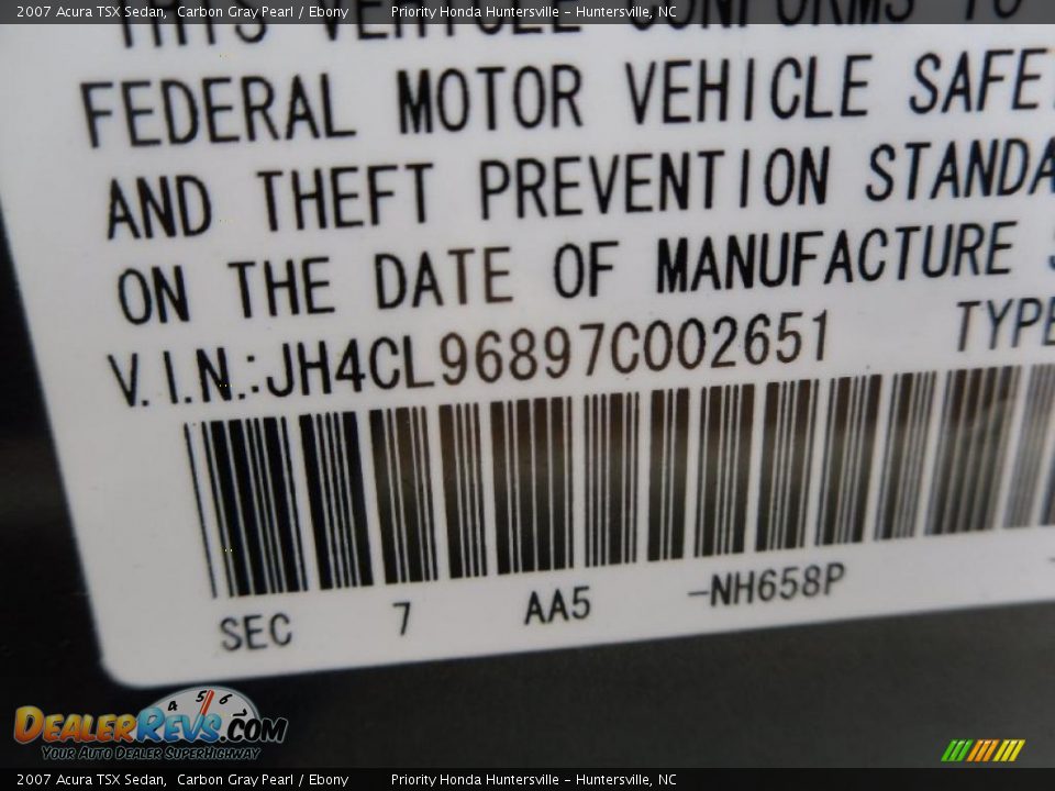 2007 Acura TSX Sedan Carbon Gray Pearl / Ebony Photo #10