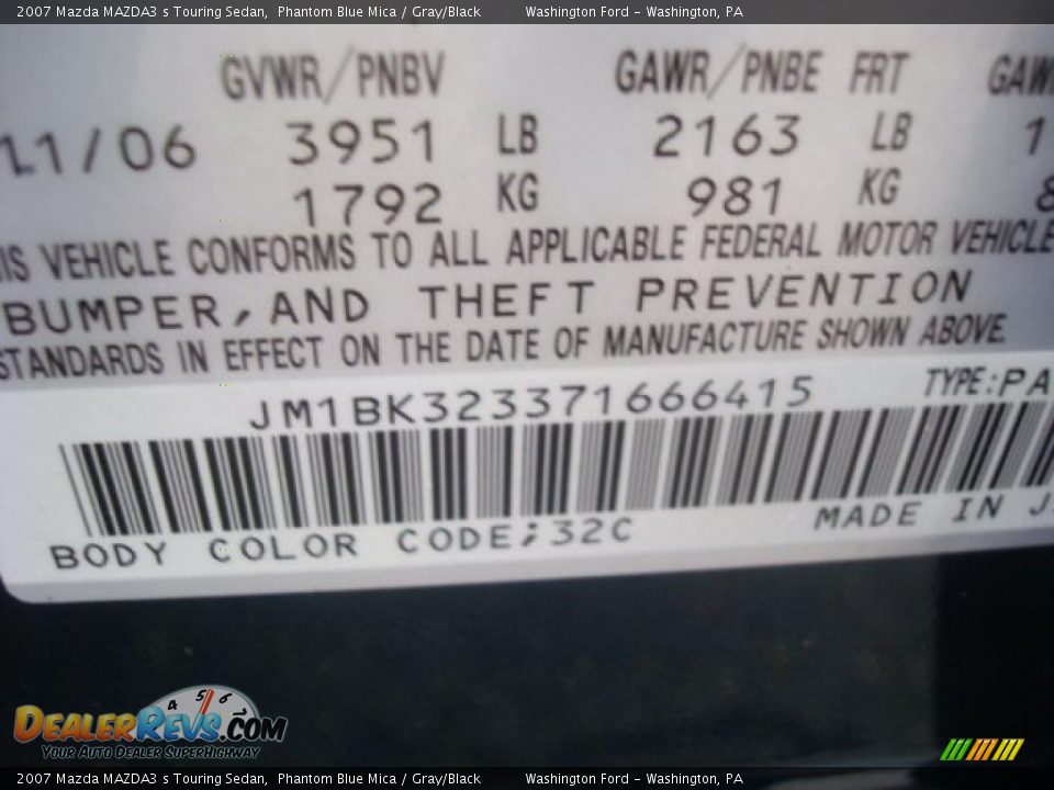 2007 Mazda MAZDA3 s Touring Sedan Phantom Blue Mica / Gray/Black Photo #19