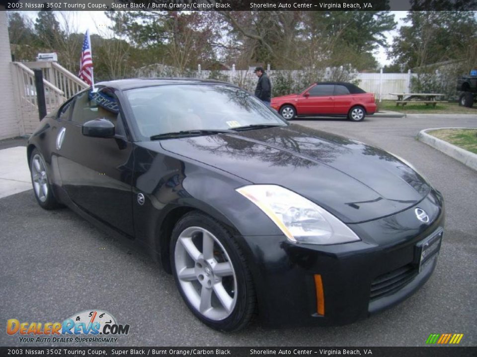 2003 Nissan 350Z Touring Coupe Super Black / Burnt Orange/Carbon Black Photo #7