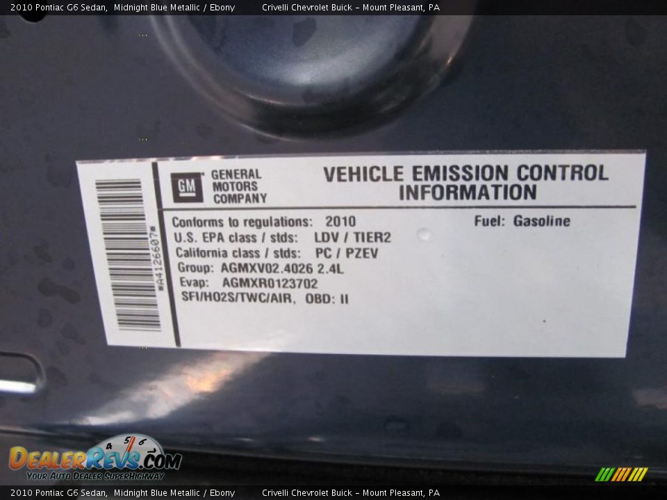 2010 Pontiac G6 Sedan Midnight Blue Metallic / Ebony Photo #30