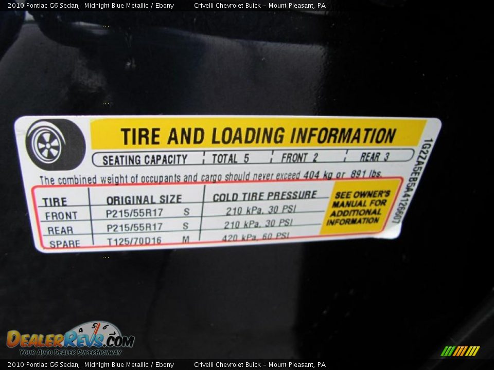 2010 Pontiac G6 Sedan Midnight Blue Metallic / Ebony Photo #32