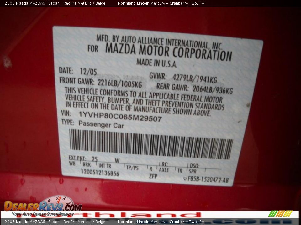 2006 Mazda MAZDA6 i Sedan Redfire Metallic / Beige Photo #9