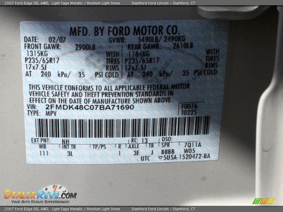 2007 Ford Edge SEL AWD Light Sage Metallic / Medium Light Stone Photo #15