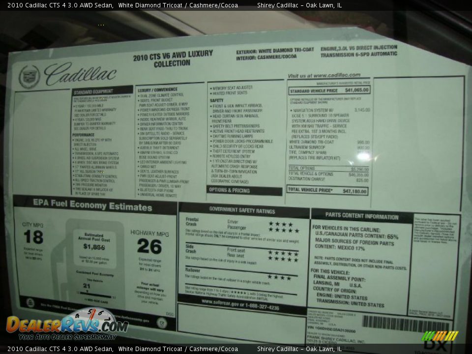 2010 Cadillac CTS 4 3.0 AWD Sedan White Diamond Tricoat / Cashmere/Cocoa Photo #10