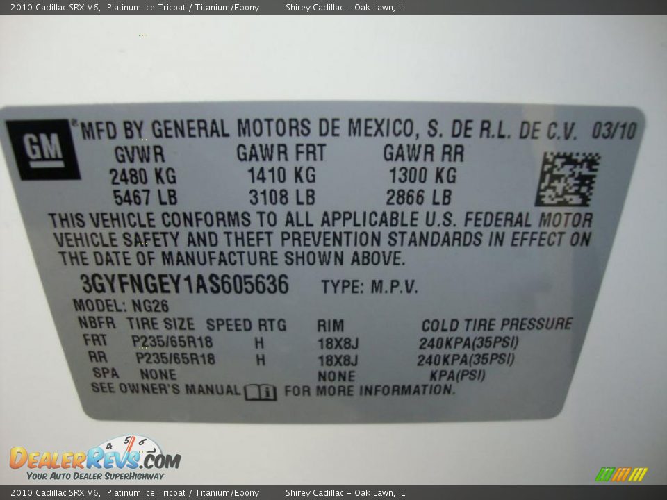 2010 Cadillac SRX V6 Platinum Ice Tricoat / Titanium/Ebony Photo #14