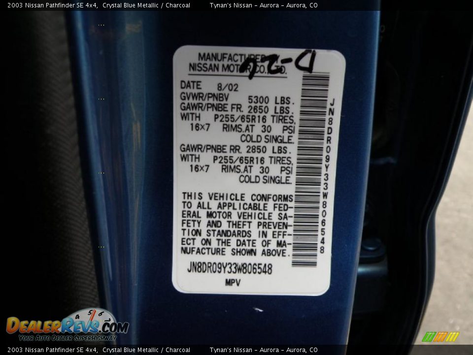 2003 Nissan Pathfinder SE 4x4 Crystal Blue Metallic / Charcoal Photo #21