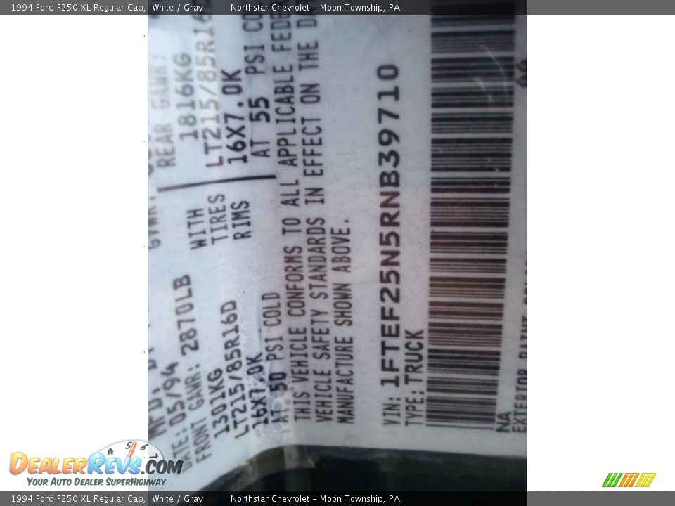 1994 Ford F250 XL Regular Cab White / Gray Photo #14