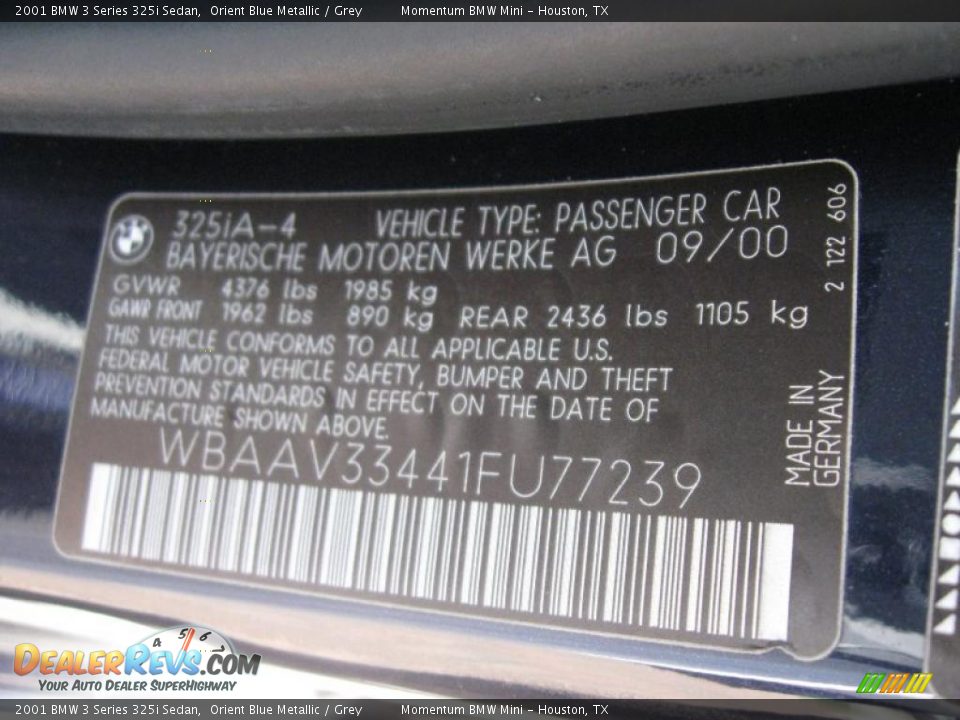 2001 BMW 3 Series 325i Sedan Orient Blue Metallic / Grey Photo #14