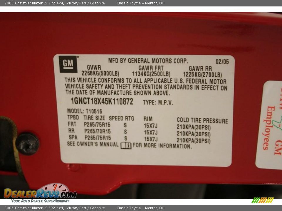 2005 Chevrolet Blazer LS ZR2 4x4 Victory Red / Graphite Photo #25