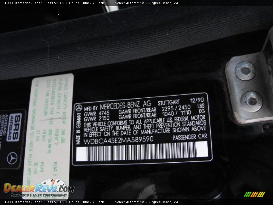 1991 Mercedes-Benz S Class 560 SEC Coupe Black / Black Photo #9