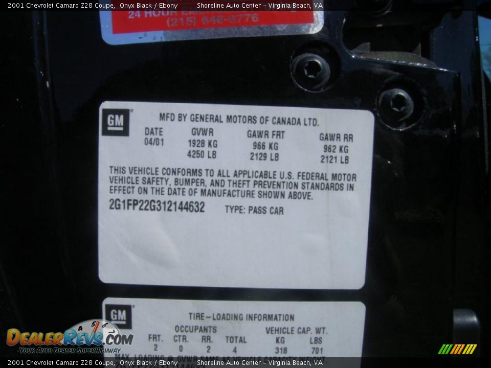 2001 Chevrolet Camaro Z28 Coupe Onyx Black / Ebony Photo #22