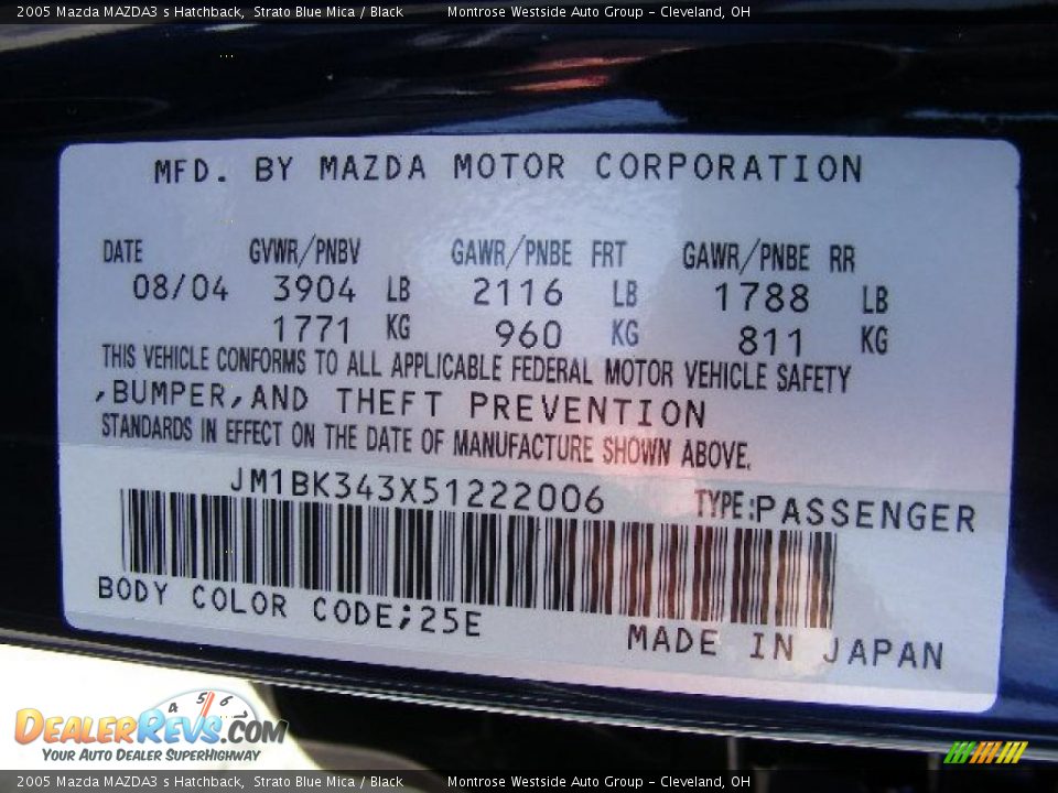 2005 Mazda MAZDA3 s Hatchback Strato Blue Mica / Black Photo #30