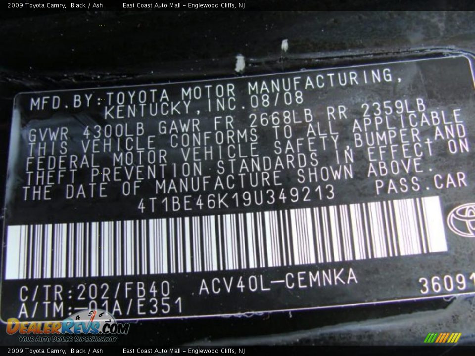 2009 Toyota Camry Black / Ash Photo #15