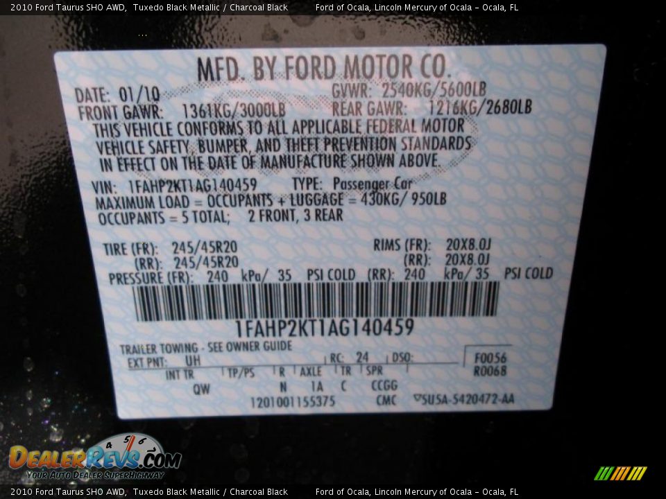 2010 Ford Taurus SHO AWD Tuxedo Black Metallic / Charcoal Black Photo #13