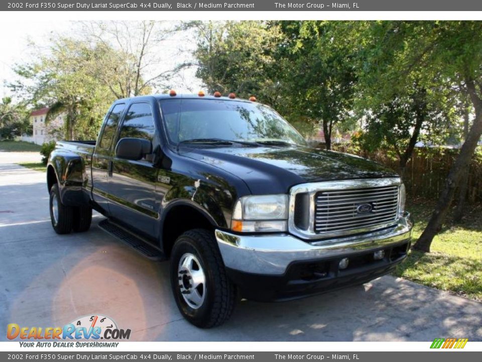 2002 Ford F350 Super Duty Lariat SuperCab 4x4 Dually Black / Medium Parchment Photo #13