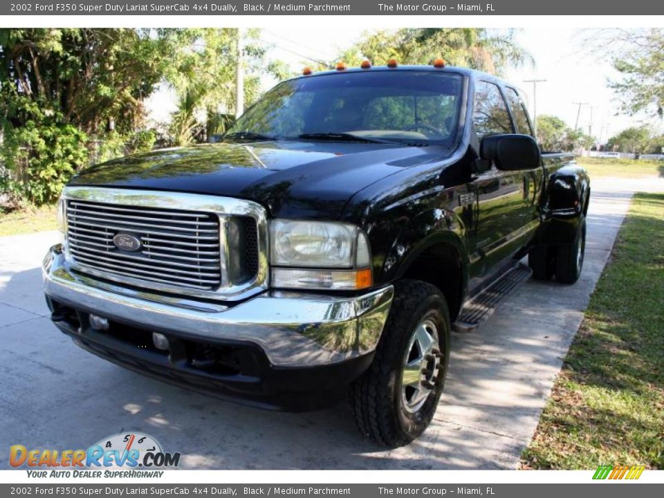 2002 Ford F350 Super Duty Lariat SuperCab 4x4 Dually Black / Medium Parchment Photo #16