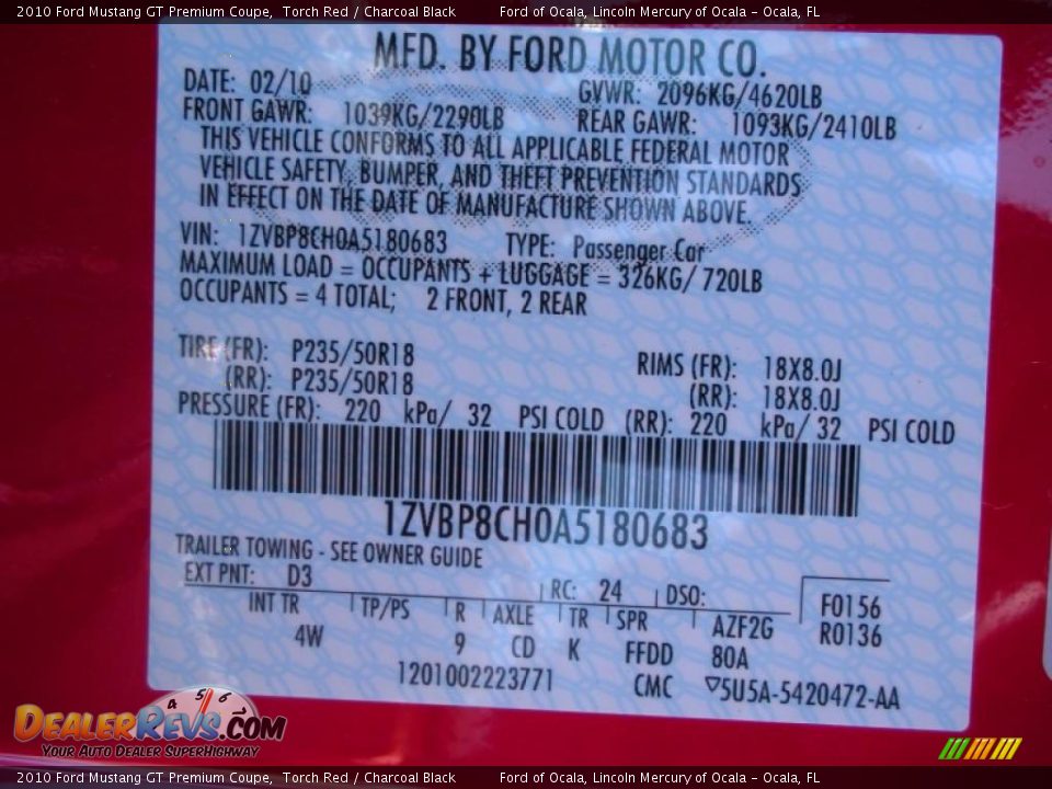 2010 Ford Mustang GT Premium Coupe Torch Red / Charcoal Black Photo #13