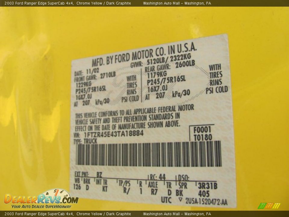 2003 Ford Ranger Edge SuperCab 4x4 Chrome Yellow / Dark Graphite Photo #19