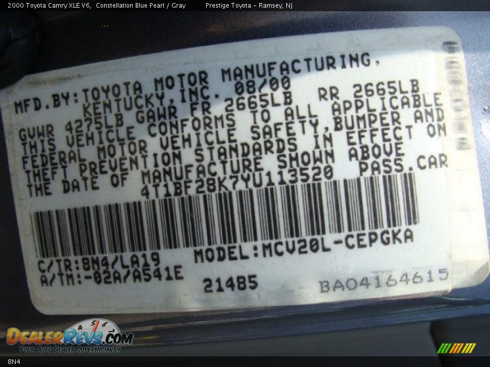 Toyota Color Code 8N4 Constellation Blue Pearl