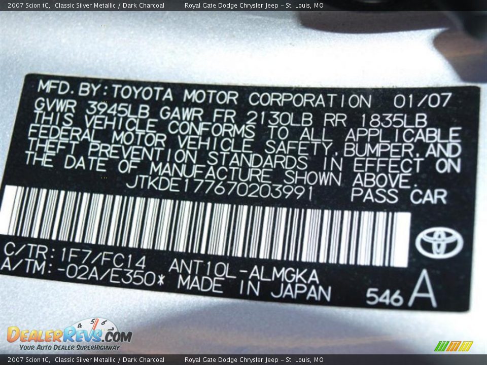 2007 Scion tC Classic Silver Metallic / Dark Charcoal Photo #17