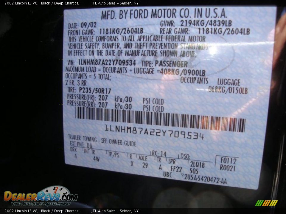2002 Lincoln LS V8 Black / Deep Charcoal Photo #18