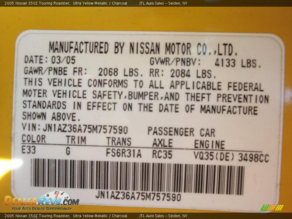 2005 Nissan 350Z Touring Roadster Ultra Yellow Metallic / Charcoal Photo #18