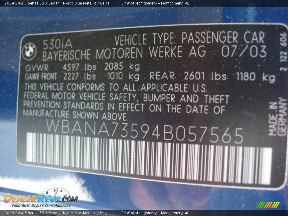 2004 BMW 5 Series 530i Sedan Mystic Blue Metallic / Beige Photo #28