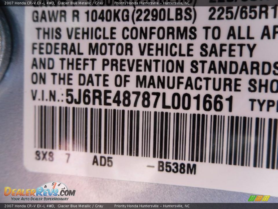 2007 Honda CR-V EX-L 4WD Glacier Blue Metallic / Gray Photo #8