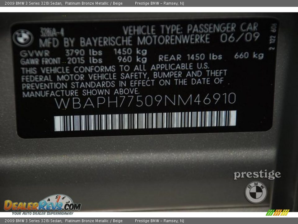 2009 BMW 3 Series 328i Sedan Platinum Bronze Metallic / Beige Photo #16
