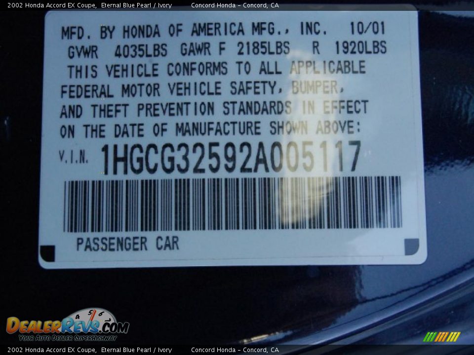 2002 Honda Accord EX Coupe Eternal Blue Pearl / Ivory Photo #19