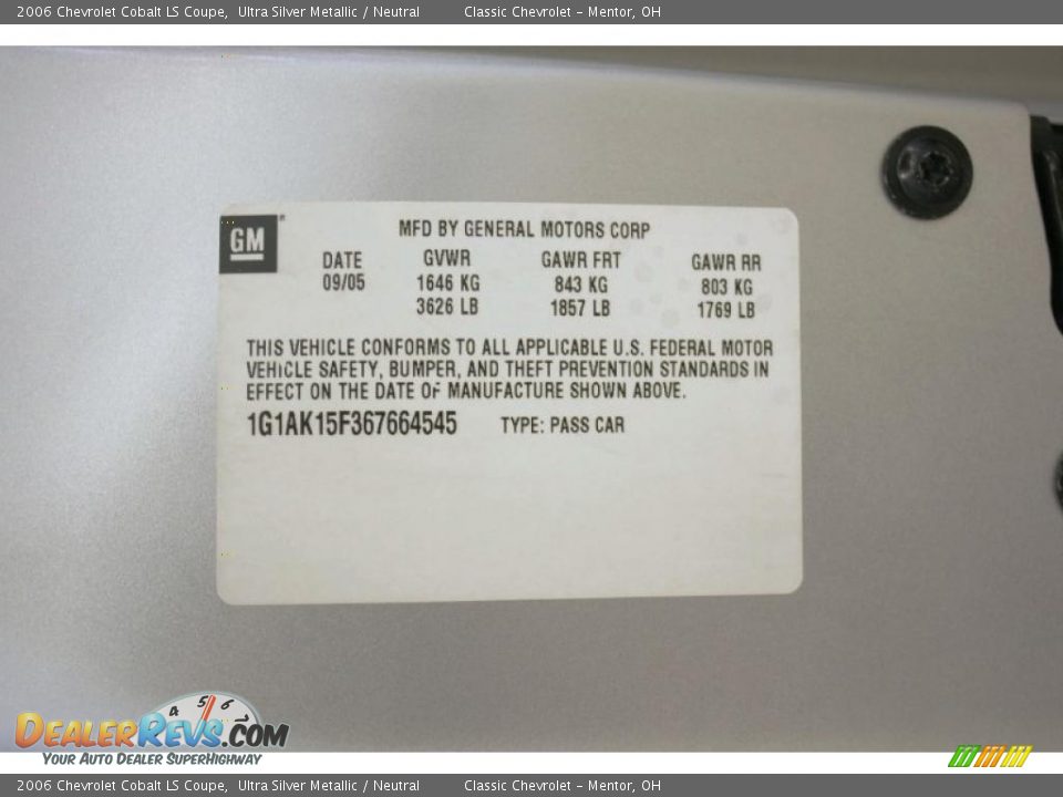 2006 Chevrolet Cobalt LS Coupe Ultra Silver Metallic / Neutral Photo #22