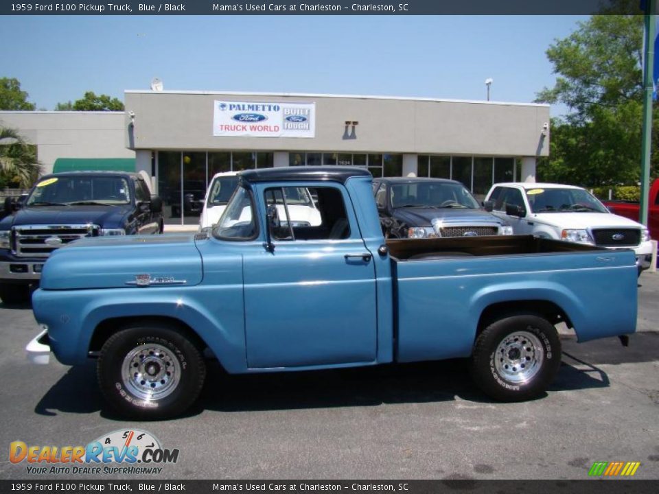 1959 Ford F100 Pickup Truck Blue / Black Photo #2