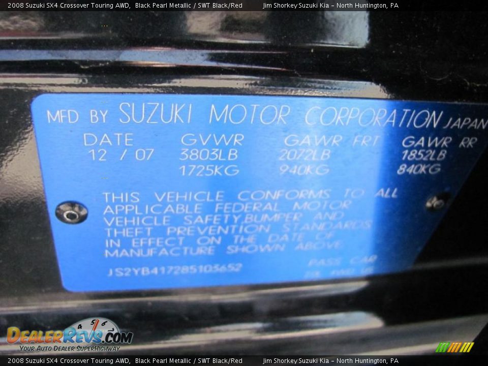 2008 Suzuki SX4 Crossover Touring AWD Black Pearl Metallic / SWT Black/Red Photo #14