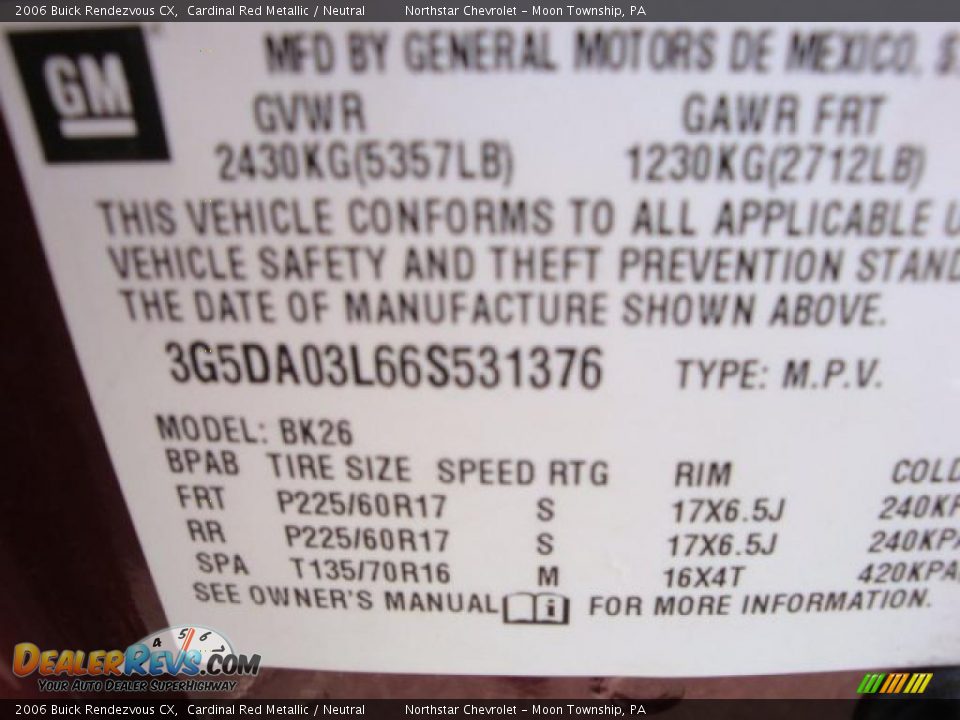 2006 Buick Rendezvous CX Cardinal Red Metallic / Neutral Photo #19