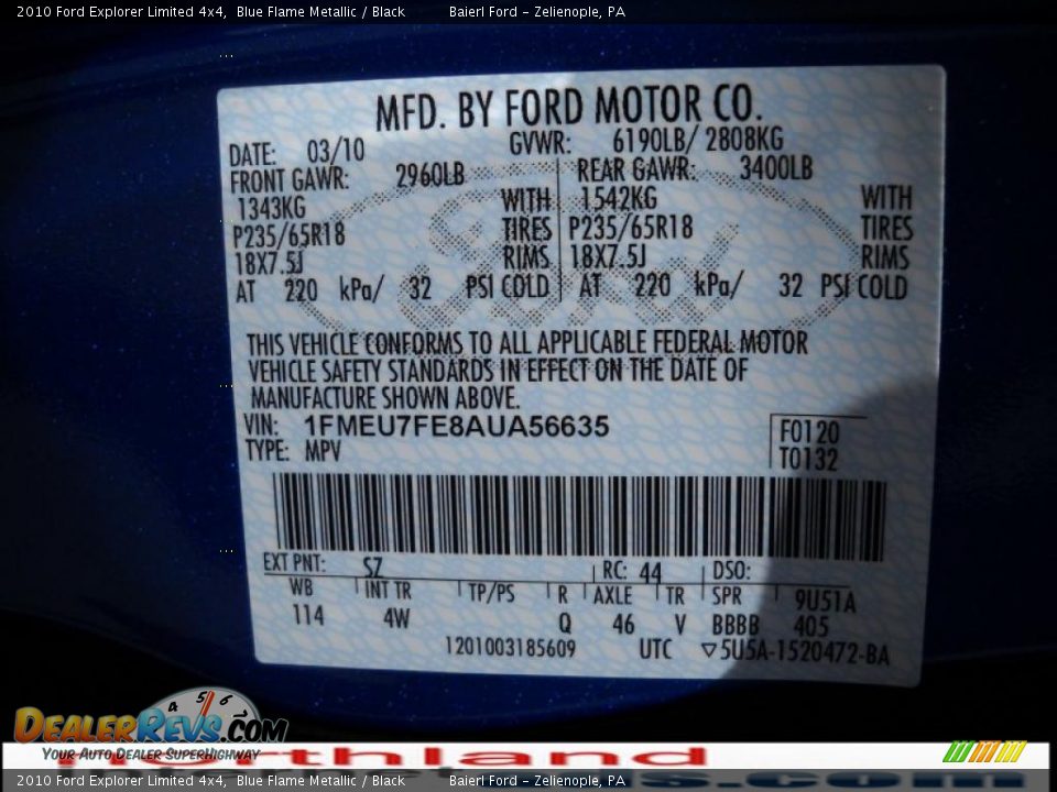 2010 Ford Explorer Limited 4x4 Blue Flame Metallic / Black Photo #12