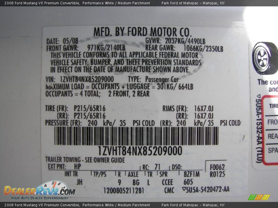 2008 Ford Mustang V6 Premium Convertible Performance White / Medium Parchment Photo #9