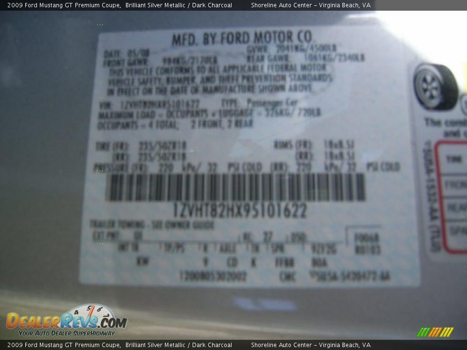 2009 Ford Mustang GT Premium Coupe Brilliant Silver Metallic / Dark Charcoal Photo #24