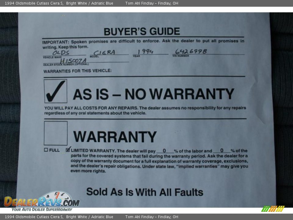 1994 Oldsmobile Cutlass Ciera S Bright White / Adriatic Blue Photo #15