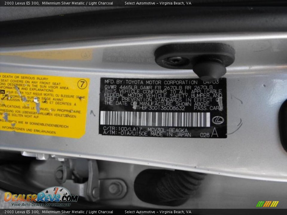 2003 Lexus ES 300 Millennium Silver Metallic / Light Charcoal Photo #24