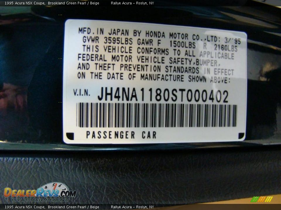 1995 Acura NSX Coupe Brookland Green Pearl / Beige Photo #14