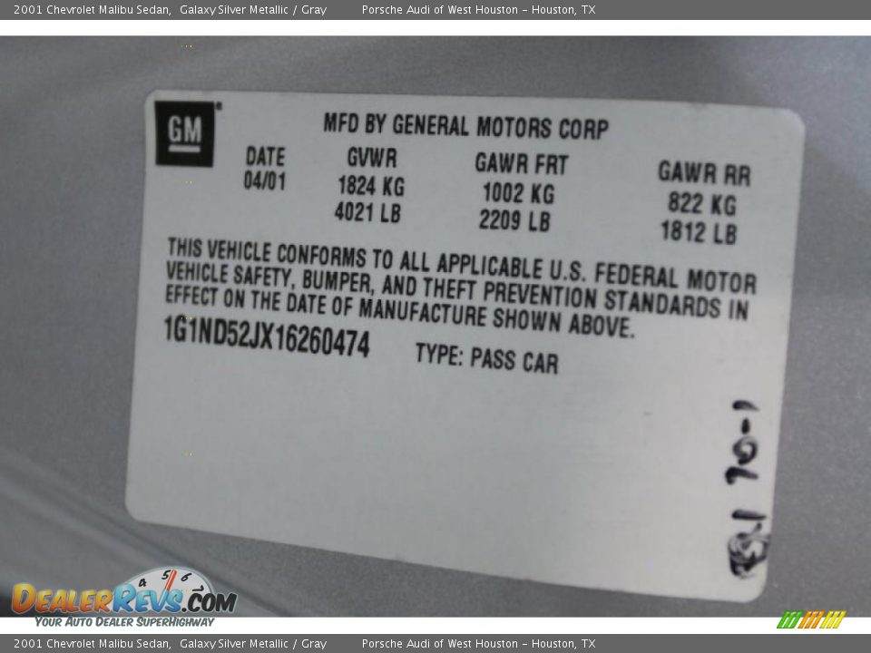 2001 Chevrolet Malibu Sedan Galaxy Silver Metallic / Gray Photo #16