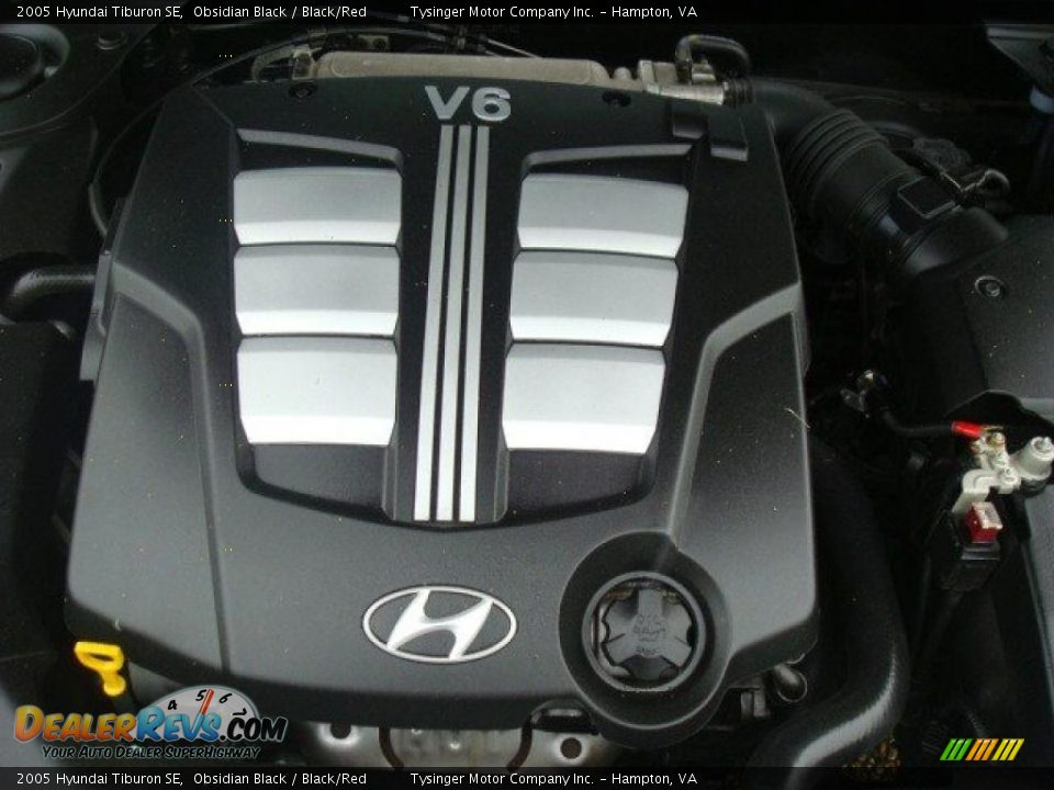 2005 Hyundai Tiburon SE Obsidian Black / Black/Red Photo #13