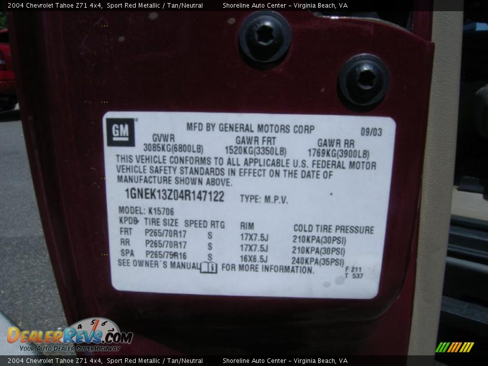 2004 Chevrolet Tahoe Z71 4x4 Sport Red Metallic / Tan/Neutral Photo #25