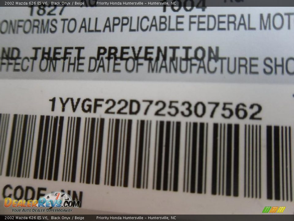2002 Mazda 626 ES V6 Black Onyx / Beige Photo #9
