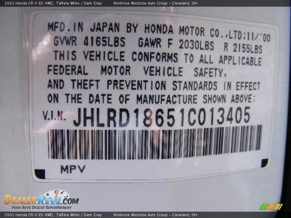 2001 Honda CR-V EX 4WD Taffeta White / Dark Gray Photo #29