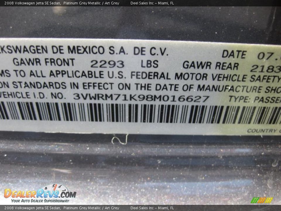 2008 Volkswagen Jetta SE Sedan Platinum Grey Metallic / Art Grey Photo #14
