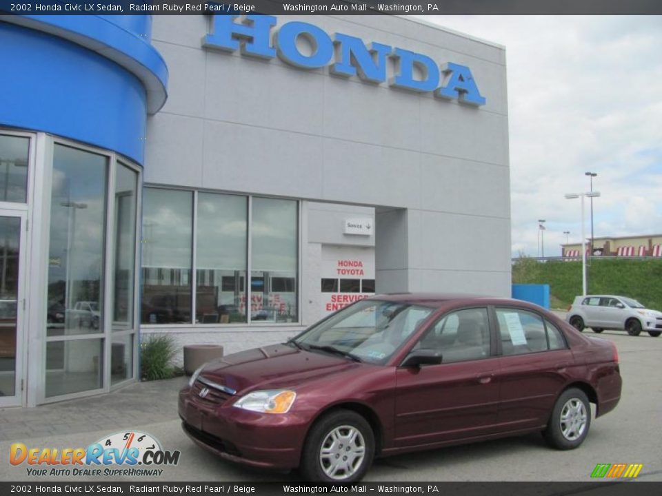 2002 Honda Civic LX Sedan Radiant Ruby Red Pearl / Beige Photo #1
